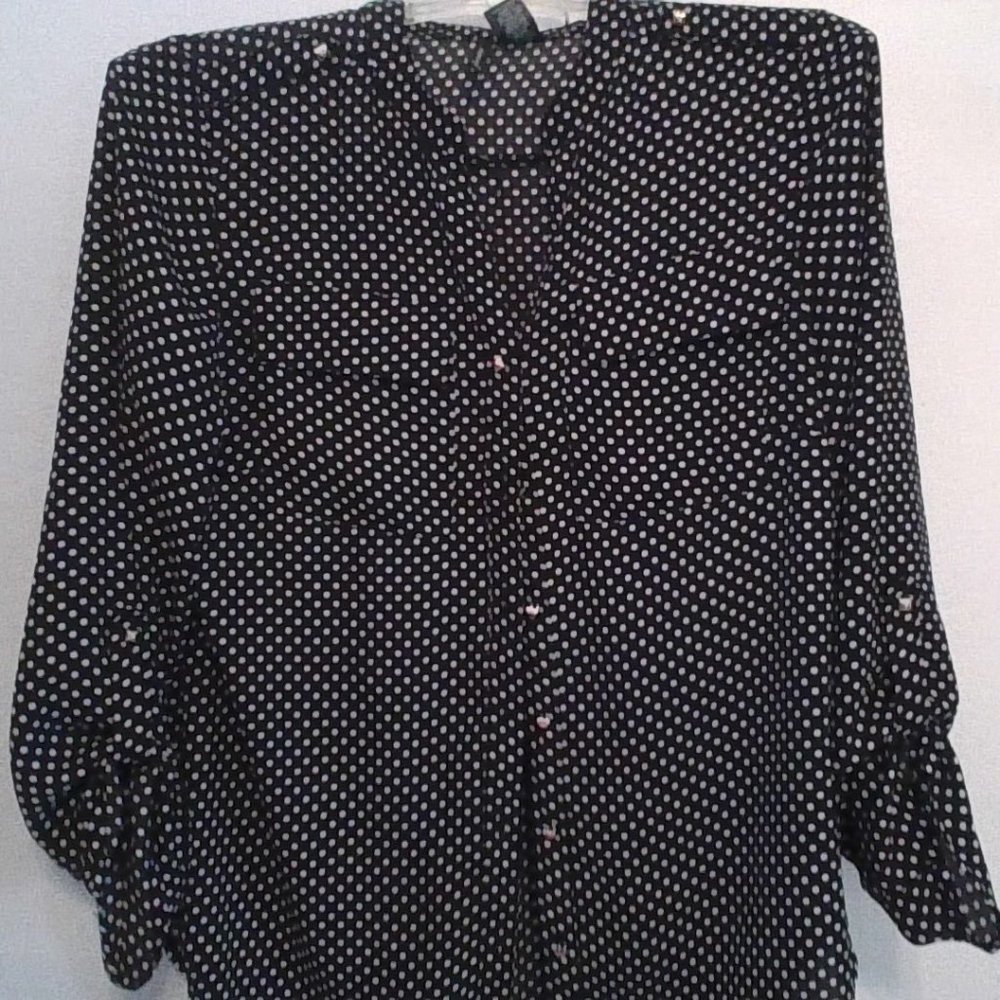 New Directions Size M - Black with white Polka Dots -Blouse